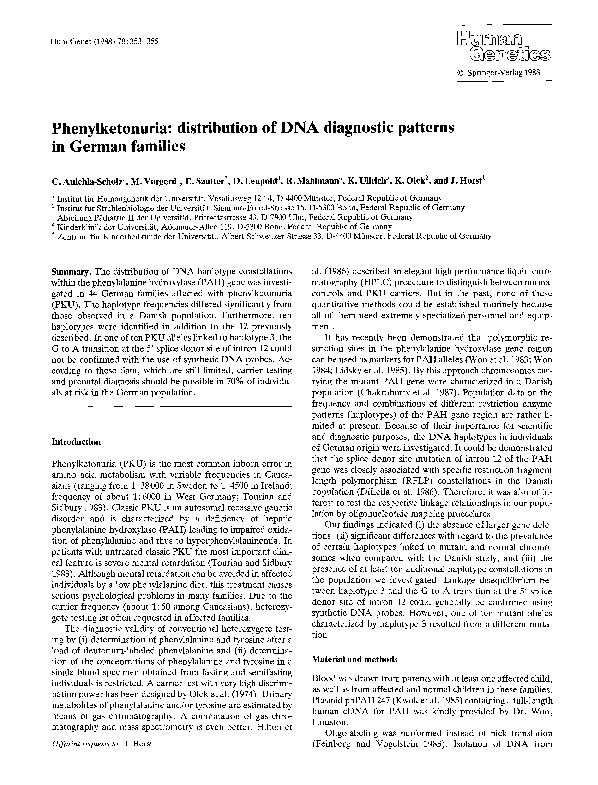 (PDF) Phenylketonuria: distribution of DNA diagnostic patterns in ...