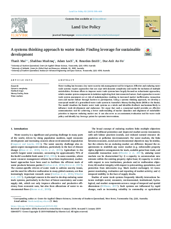 (PDF) A systems thinking approach to water trade: Finding leverage for ...