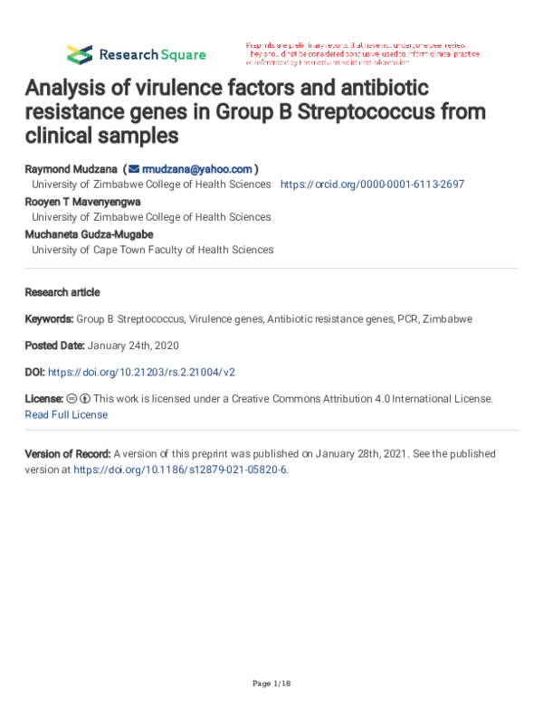 (PDF) Analysis of virulence factors and antibiotic resistance genes in ...