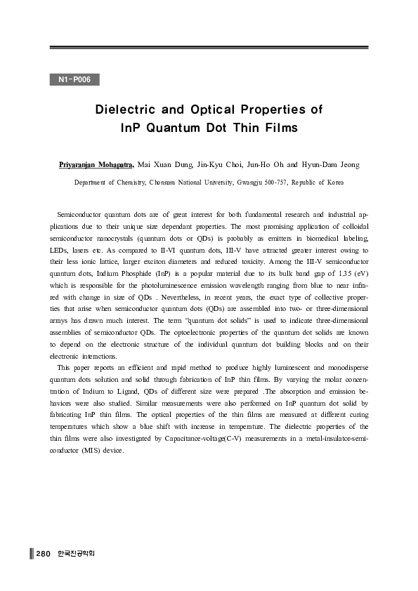 (PDF) Dielectric and Optical Properties of InP Quantum Dot Thin Films