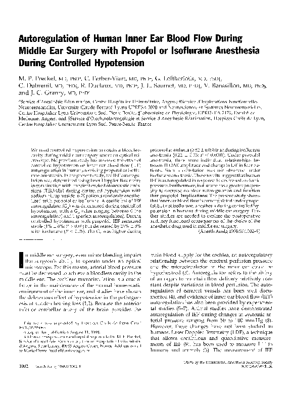 (PDF) Autoregulation of Human Inner Ear Blood Flow During Middle Ear ...