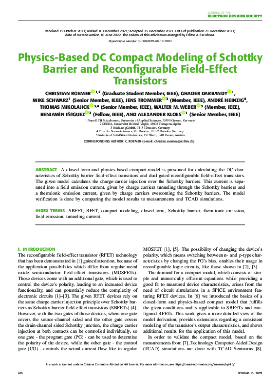 (PDF) Physics-Based DC Compact Modeling of Schottky Barrier and ...