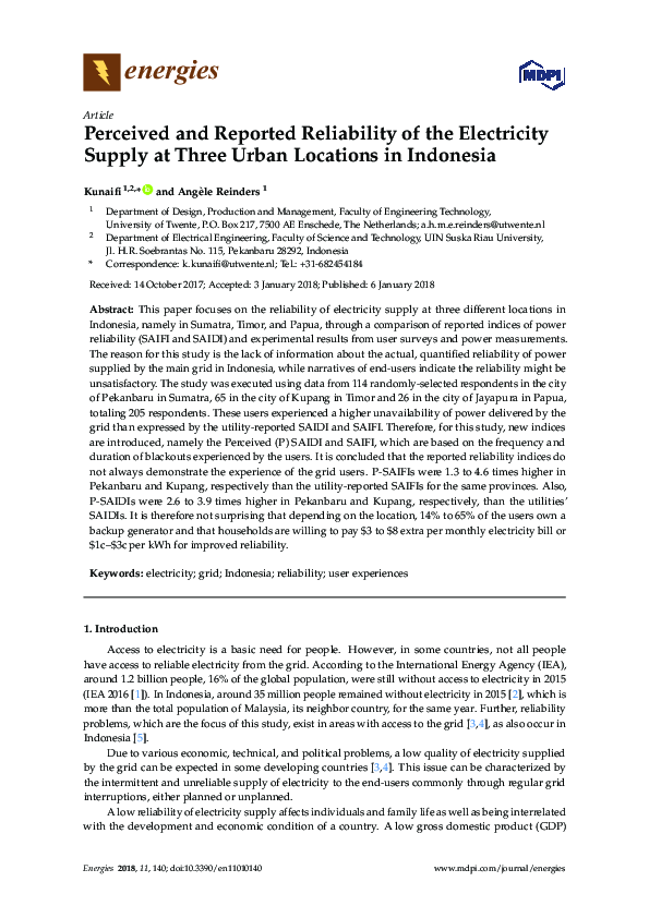 (PDF) Perceived and Reported Reliability of the Electricity Supply at ...