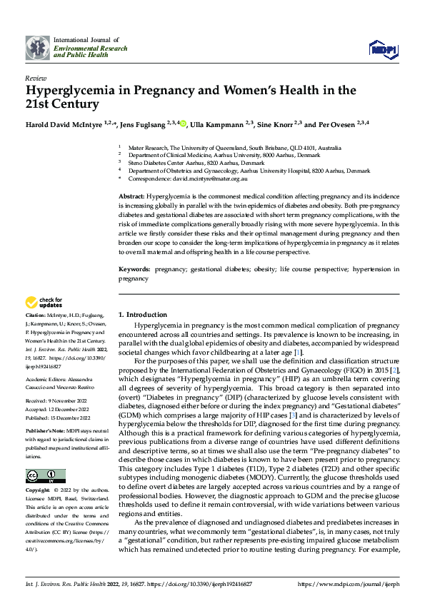 (PDF) Hyperglycemia in Pregnancy and Women’s Health in the 21st Century