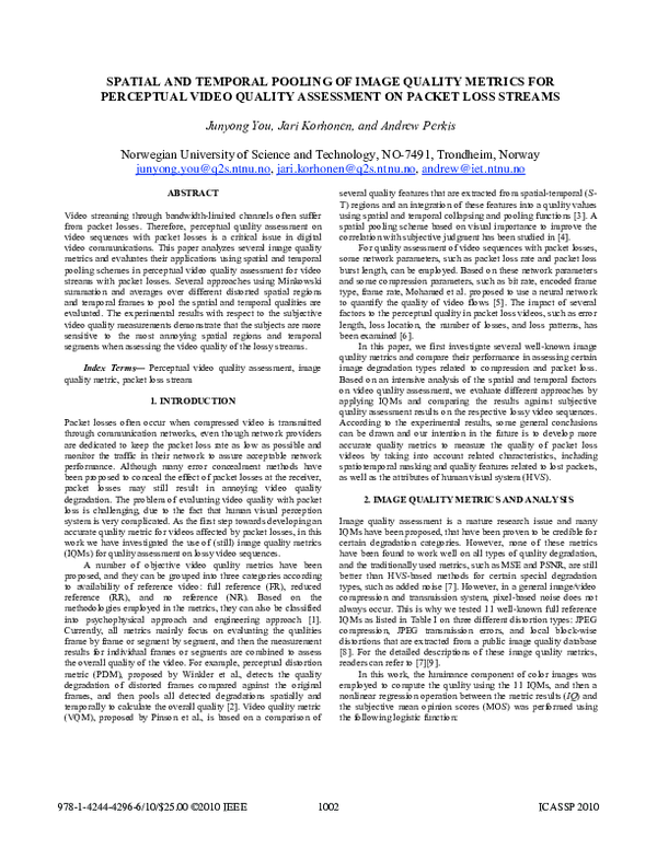 (PDF) Spatial and temporal pooling of image quality metrics for ...