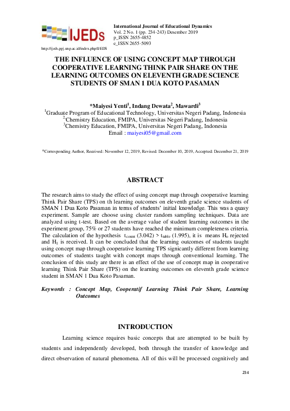 (PDF) The Influence Of Using Concept Map Through Cooperative Learning ...