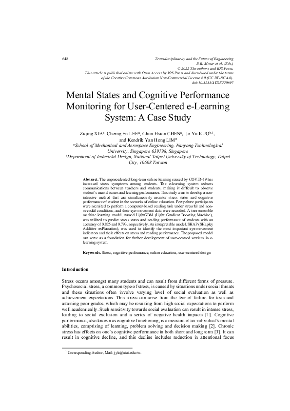 (PDF) Mental States and Cognitive Performance Monitoring for User ...