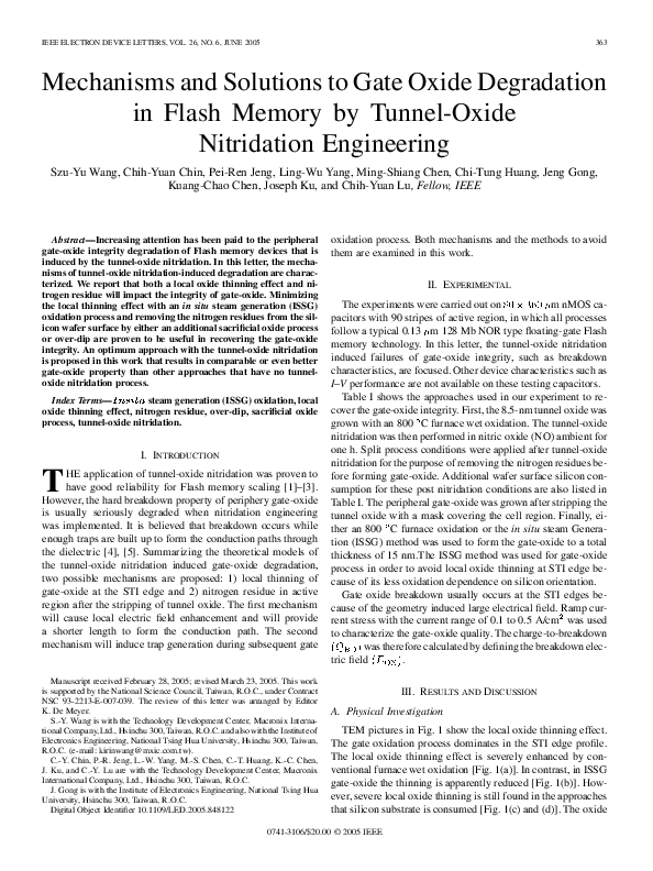 (PDF) Mechanisms and solutions to gate oxide degradation in flash