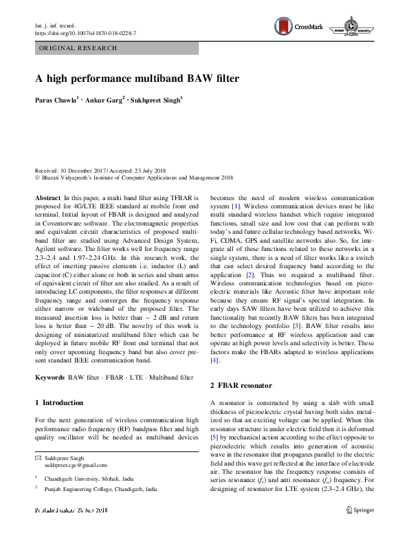 (PDF) A high performance multiband BAW filter