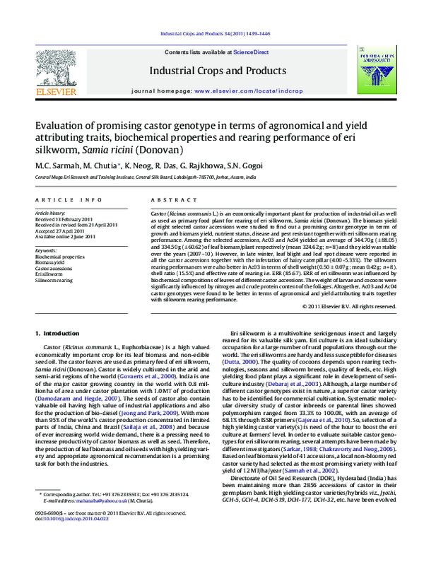 (PDF) Evaluation of promising castor genotype in terms of agronomical ...