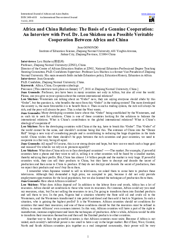 (PDF) Africa and China Relation: The Basis of a Genuine Cooperation: An ...