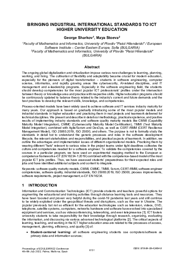 (PDF) Bringing Industrial International Standards to ICT Higher ...