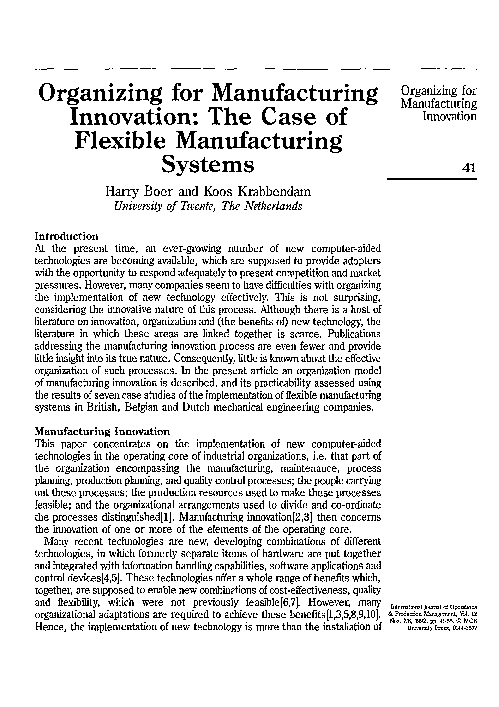 (PDF) Organizing for Manufacturing Innovation: The Case of Flexible ...