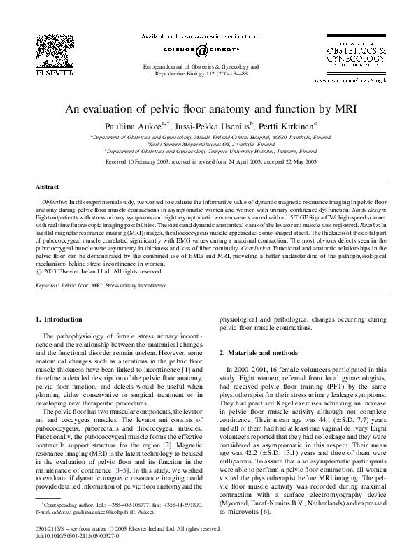 (PDF) An evaluation of pelvic floor anatomy and function by MRI