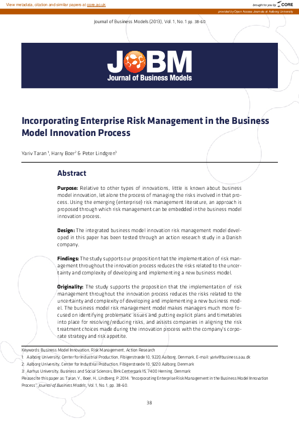 (PDF) Incorporating Enterprise Risk Management in the Business Model ...