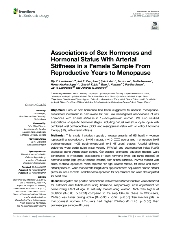 (PDF) Associations of Sex Hormones and Hormonal Status With Arterial ...