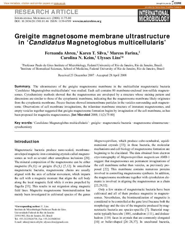 (PDF) Greigite magnetosome membrane ultrastructure in 'Candidatus ...