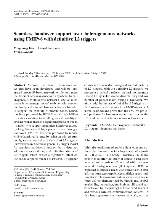 (PDF) Seamless handover support over heterogeneous networks using ...