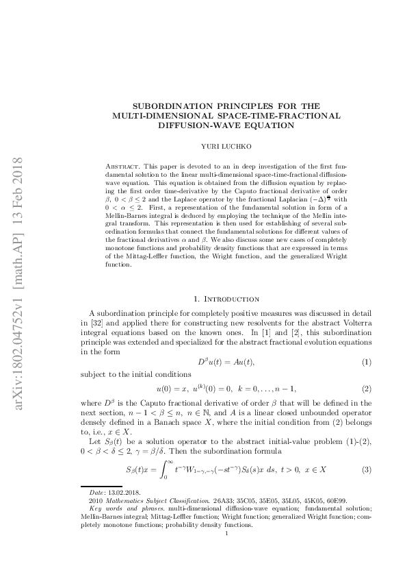 (PDF) Subordination principles for the multi-dimensional space-time ...