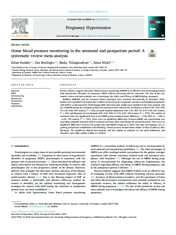 (PDF) Home blood pressure monitoring in the antenatal and postpartum ...