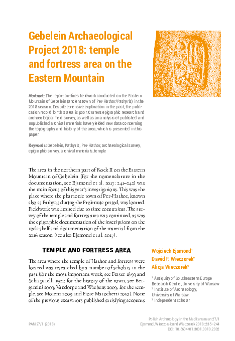 (PDF) Gebelein Archaeological Project 2018. Temple and Fortress Area on ...