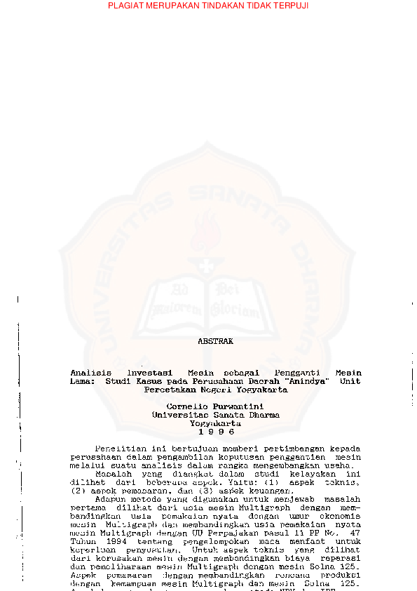 (PDF) Analisis investasi mesin sebagai pengganti mesin lama : studi