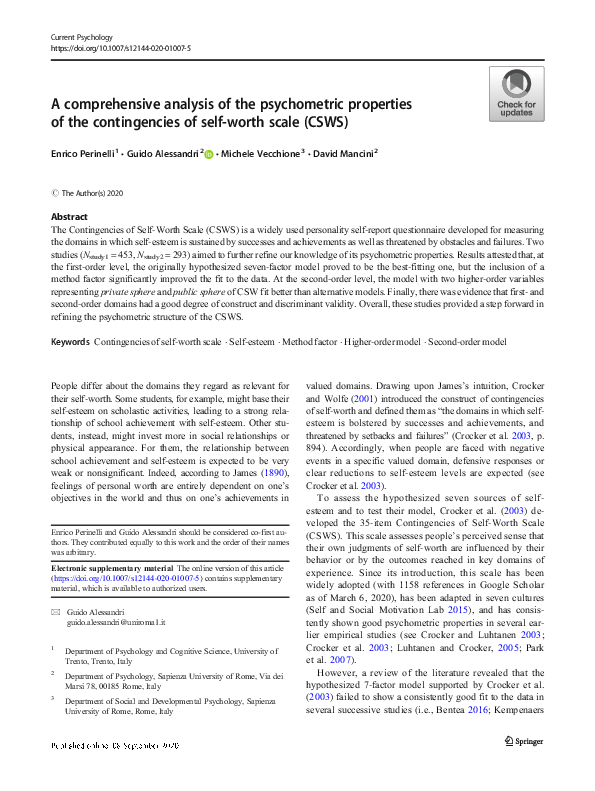 (PDF) A comprehensive analysis of the psychometric properties of the ...