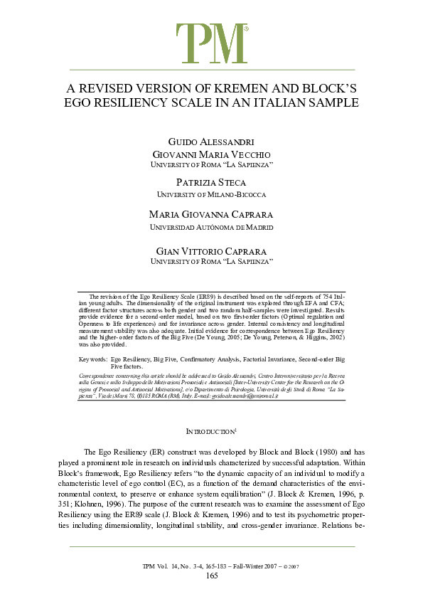 (PDF) A revised version of Kremen and Block’s ego-resiliency scale in ...