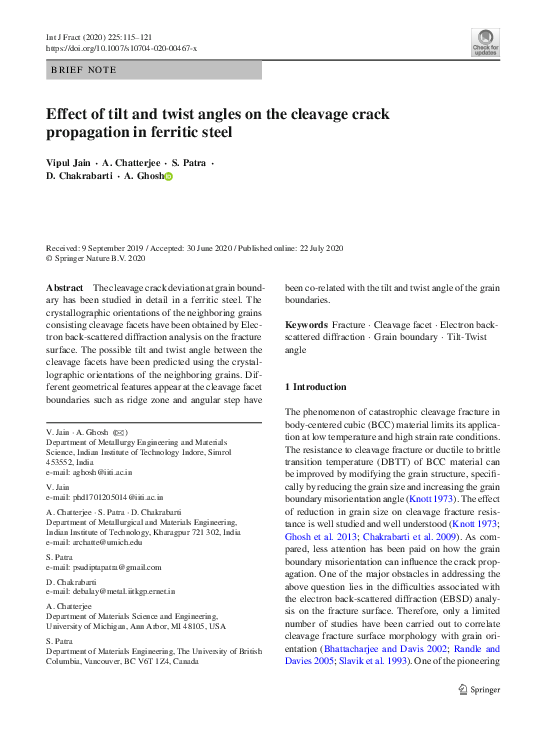 (PDF) Effect of tilt and twist angles on the cleavage crack propagation ...