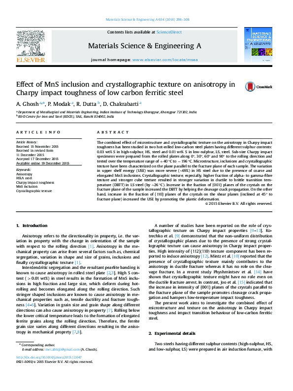 (PDF) Effect of MnS inclusion and crystallographic texture on ...