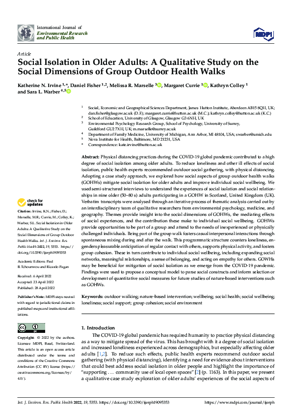 (PDF) Social Isolation in Older Adults: A Qualitative Study on the ...