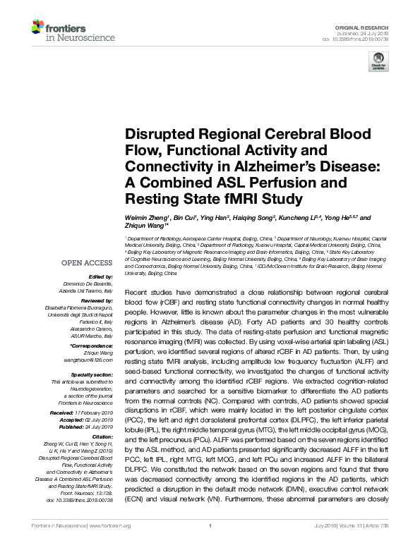 (PDF) Disrupted Regional Cerebral Blood Flow, Functional Activity and ...