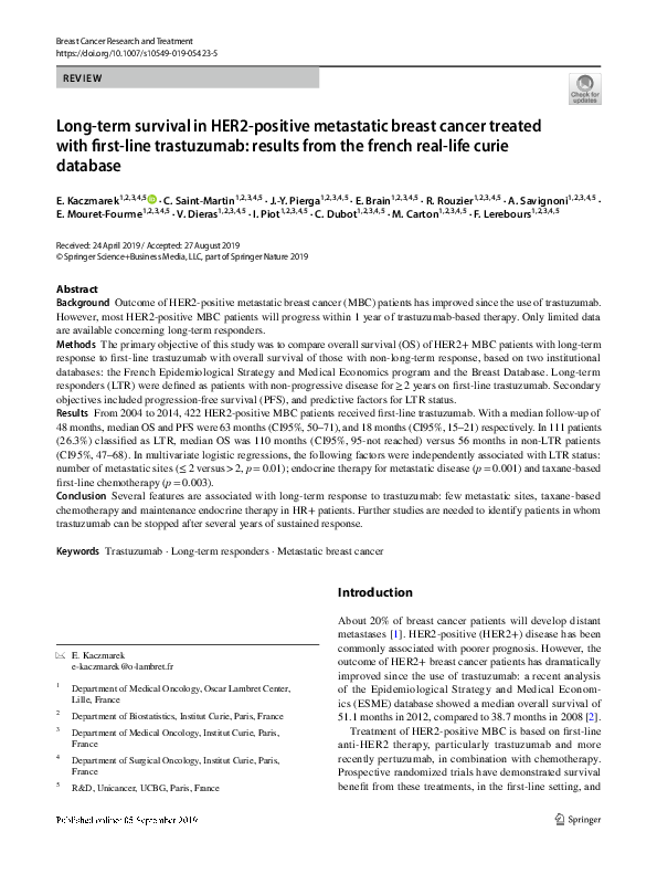 (PDF) Long-term survival in HER2-positive metastatic breast cancer ...