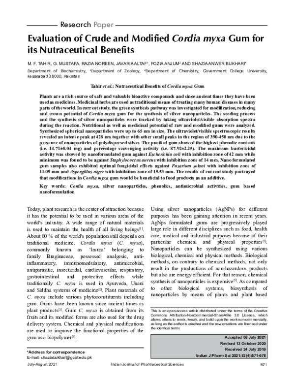 (PDF) Evaluation of Crude and Modified Cordia myxa Gum for its ...
