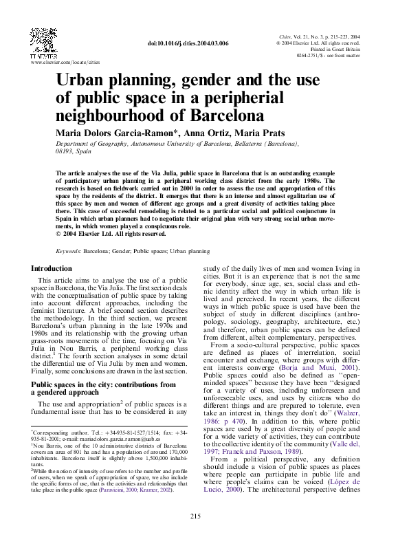 (PDF) Urban planning, gender and the use of public space in a ...