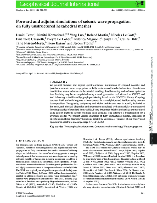 (PDF) Forward and adjoint simulations of seismic wave propagation on ...
