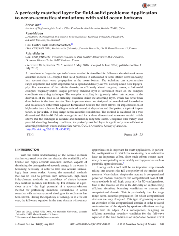 (PDF) A perfectly matched layer for fluid-solid problems: Application ...