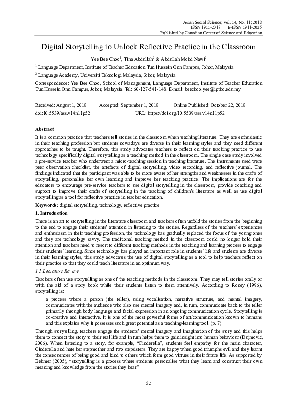 (PDF) Digital Storytelling to Unlock Reflective Practice in the Classroom