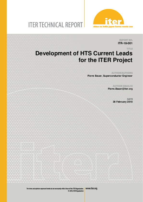 (PDF) Development of HTS Current Leads for the ITER Project