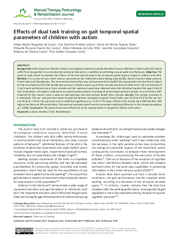 (PDF) Effects of dual task training on gait temporal-spatial parameters ...
