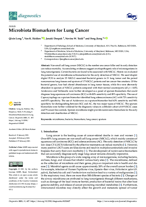 (PDF) Microbiota Biomarkers for Lung Cancer