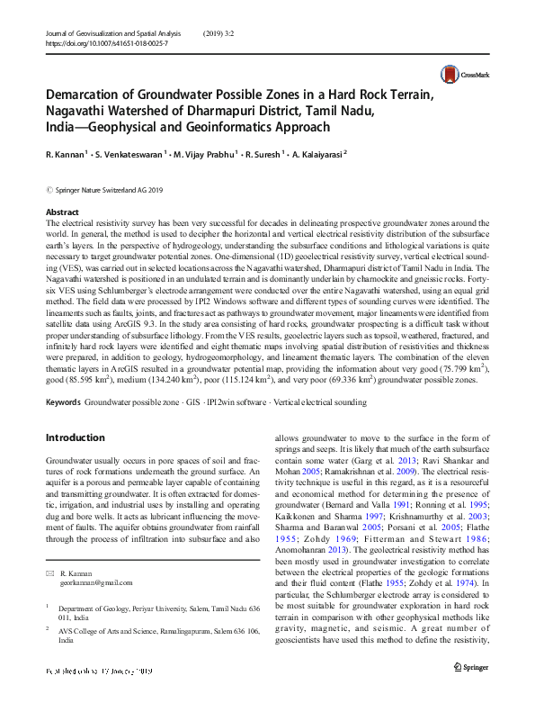 (PDF) Demarcation of Groundwater Possible Zones in a Hard Rock Terrain ...