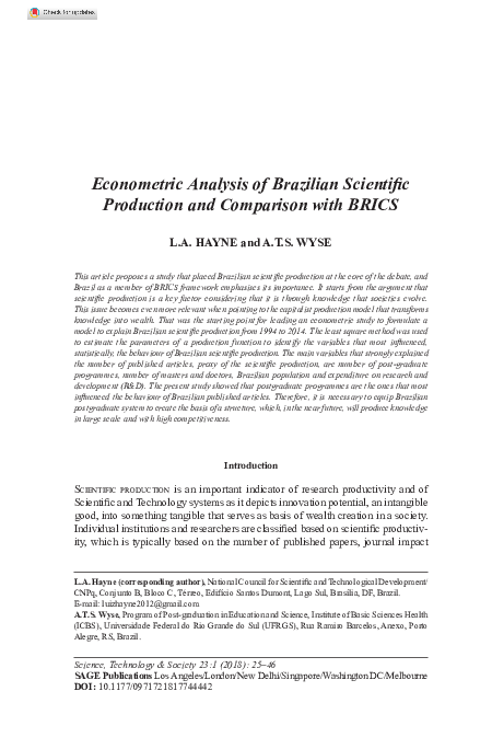 (PDF) Econometric Analysis of Brazilian Scientific Production and ...
