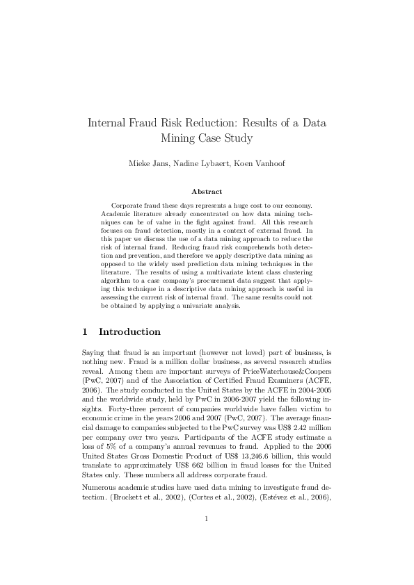 (PDF) Internal fraud risk reduction: Results of a data mining case study