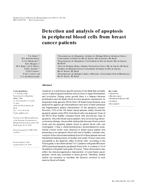 (PDF) Detection and analysis of apoptosis in peripheral blood cells ...