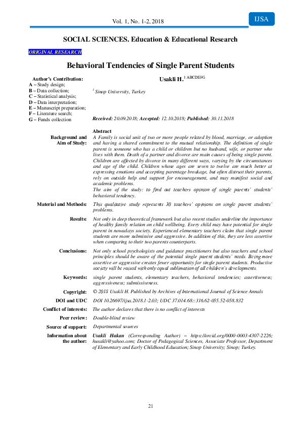 (PDF) Behavioral tendencies of single parent students