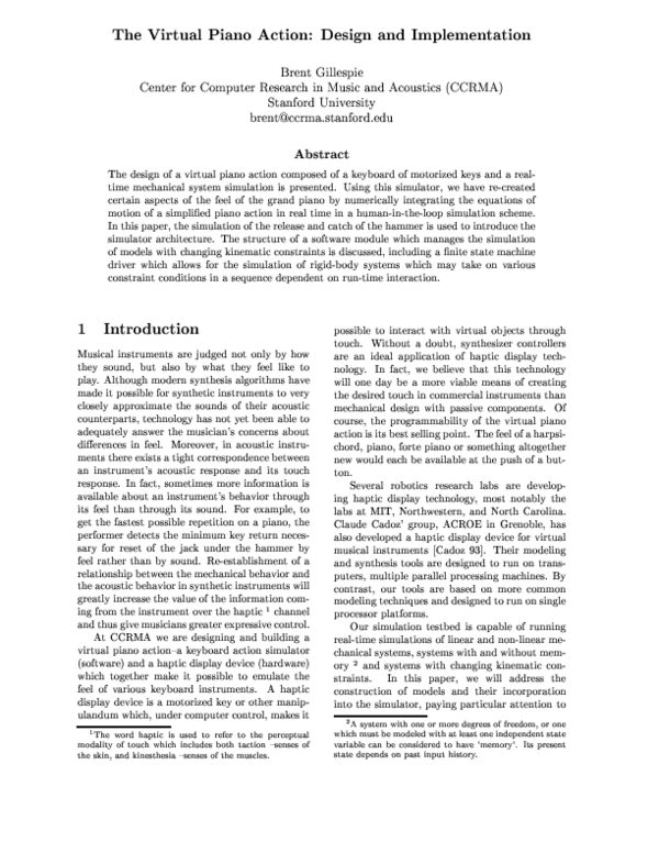 (PDF) The virtual piano action: Design and implementation