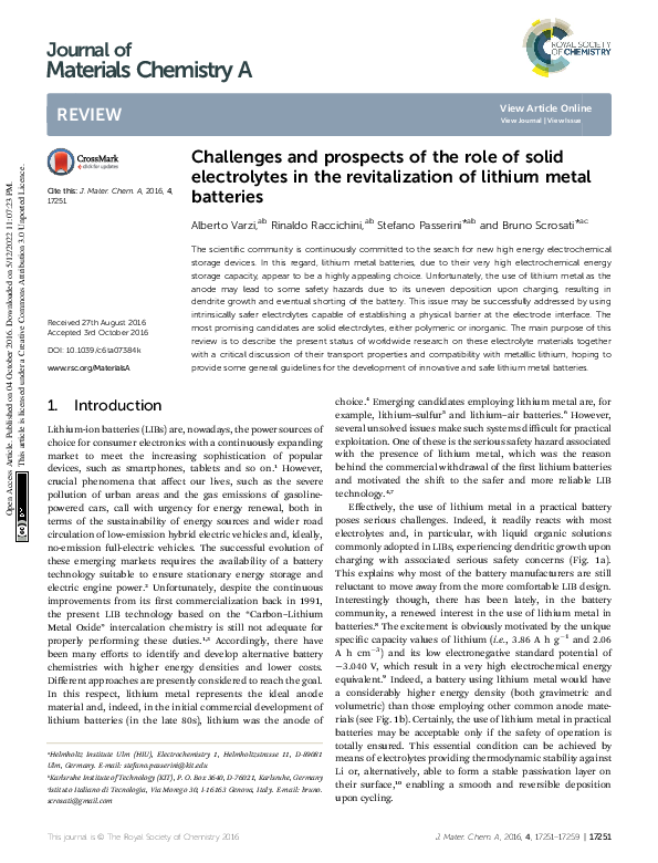 (PDF) Challenges and prospects of the role of solid electrolytes in the ...