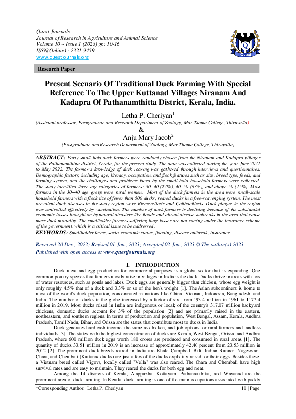 (PDF) Present Scenario Of Traditional Duck Farming With Special