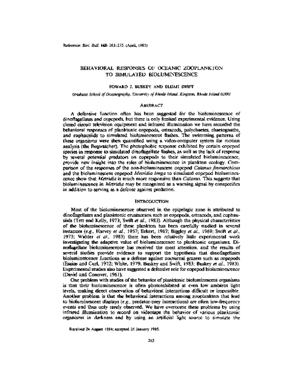 (PDF) Behavioral Responses of Oceanic Zooplankton to Simulated ...